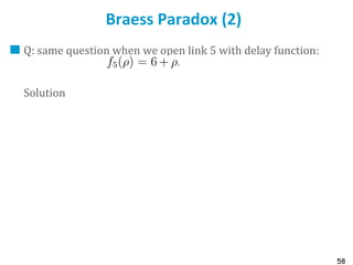 58
Braess Paradox (2)
Q: same question when we open link 5 with delay function:
Solution
 