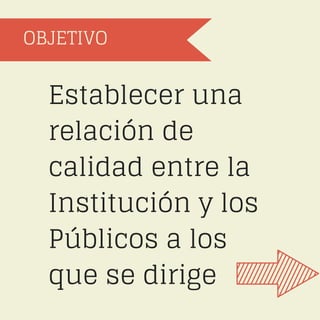 OBJETIVO
Establecer una
relación de
calidad entre la
Institución y los
Públicos a los
que se dirige   
 