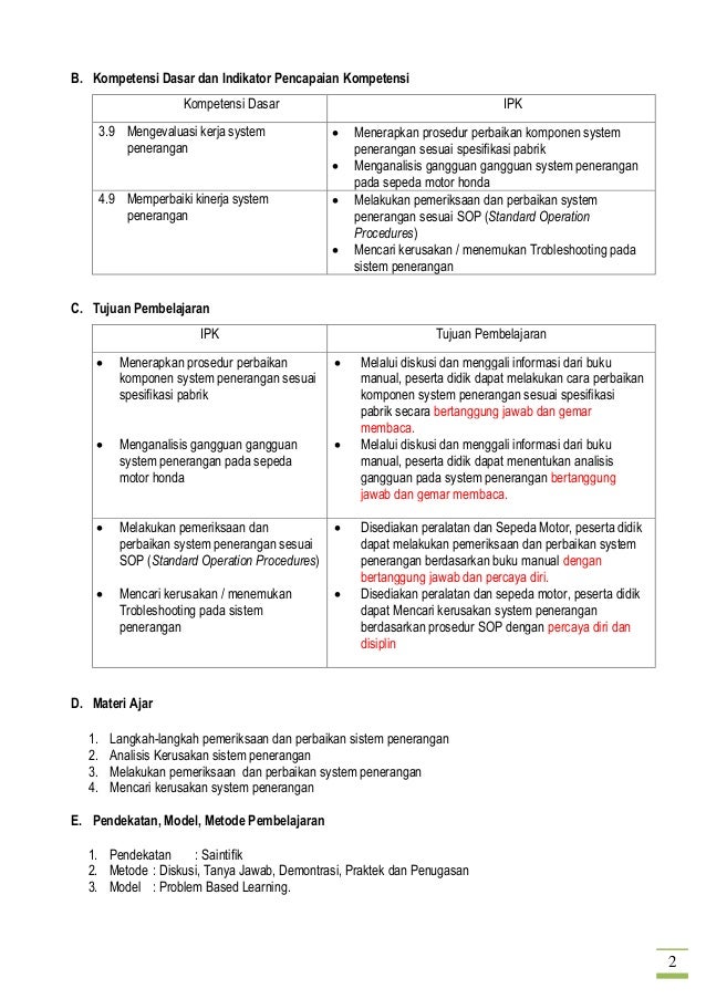 6 1 Rpp Mengevaluasi Kerja System Penerangan 1 Dan 2