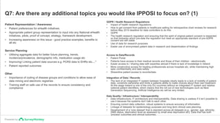 Powered by
Q7: Are there any additional topics you would like IPPOSI to focus on? (1)
Patient Representation / Awareness
•...