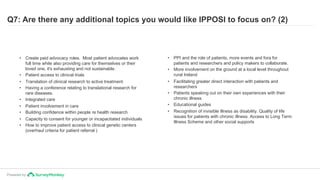 Powered by
Q7: Are there any additional topics you would like IPPOSI to focus on? (2)
• Create paid advocacy roles. Most p...