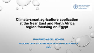 Climate-smart agriculture application
at the Near East and North Africa
region focusing on Egypt
MOHAMED ABDEL MONEM
REGIONAL OFFICE FOR THE NEAR EAST AND NORTH AFRICA
FAO
 