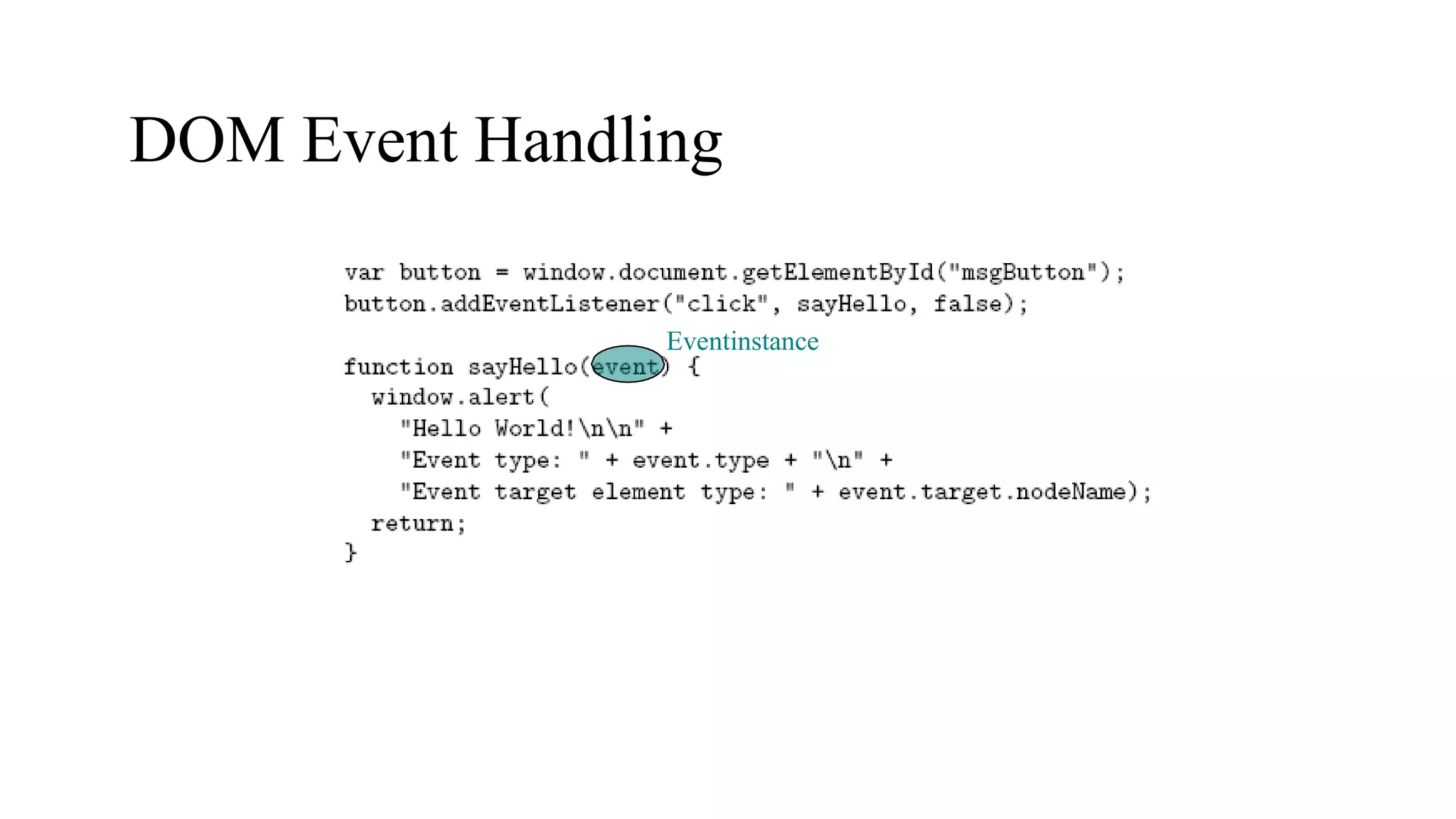 Eventinstance
DOM Event Handling
 