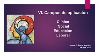 VI. Campos de aplicación
Clínico
Social
Educación
Laboral
Laura O. Eguia Magaña
Octubre 2019
 