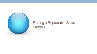 Finding Repeatable Sales Process
Mark’s Method
• Turn on a flow of leads
• Find a great Search Engine Marketer
• Take 2 mo...
