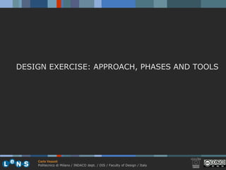 DESIGN EXERCISE: APPROACH, PHASES AND TOOLS




    Carlo Vezzoli
    Politecnico di Milano / INDACO dept. / DIS / Faculty of Design / Italy
 