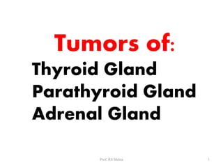 Tumors of:
Thyroid Gland
Parathyroid Gland
Adrenal Gland
1Prof. RS Mehta
 
