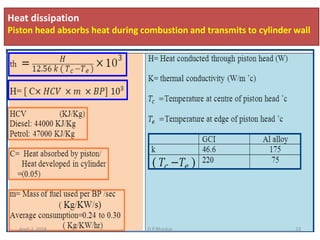 Heat dissipation
Piston head absorbs heat during combustion and transmits to cylinder wall
April 2, 2018 D.P.Bhaskar 23
 
