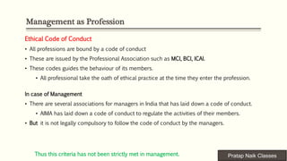 Nature of Management as Profession : XII Com Business Studies | PPTX