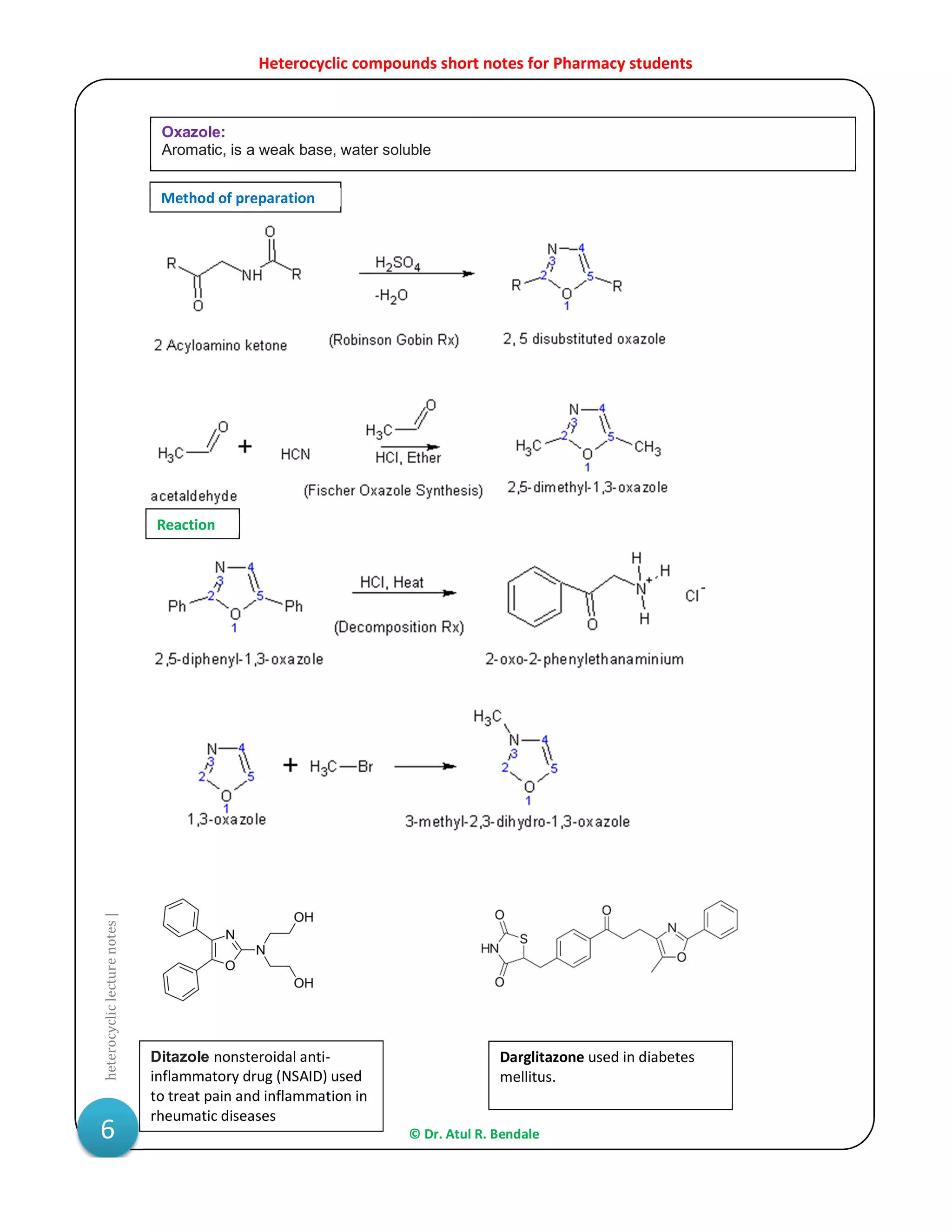 6 oxazole heterocyclic compounds short notes for pharmacy students pdf
