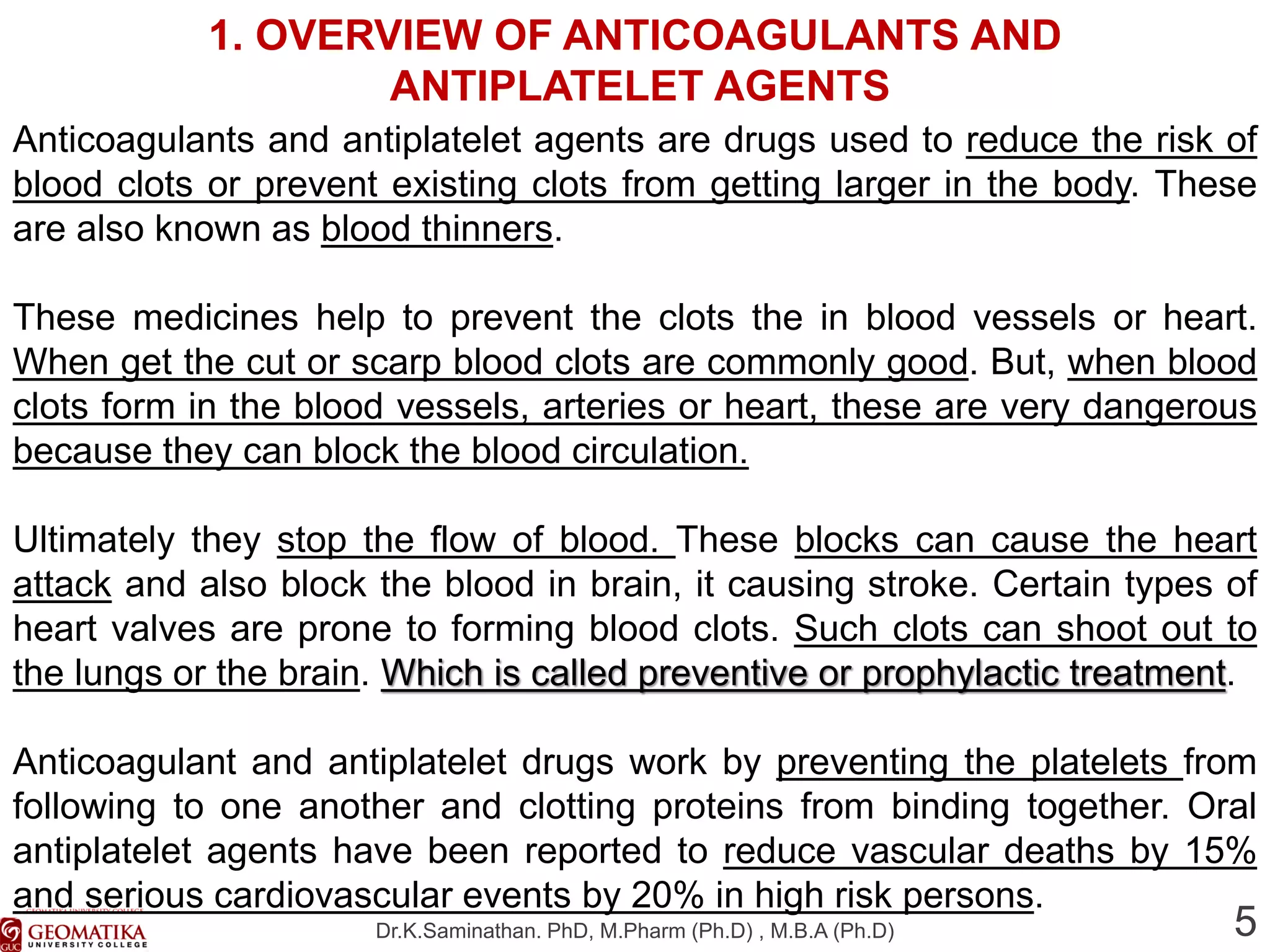6. anticoagulants and antiplatelet agents | PDF