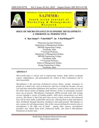 ROLE OF MICRO FINANCE IN ECONOMIC DEVELOPMENT – A THEORETICAL ...