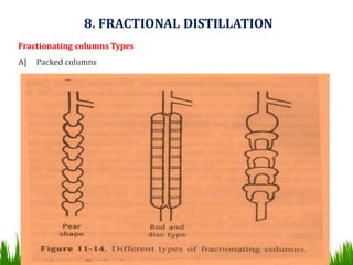 Fractionating columns Types
A] Packed columns
8. FRACTIONAL DISTILLATION
 