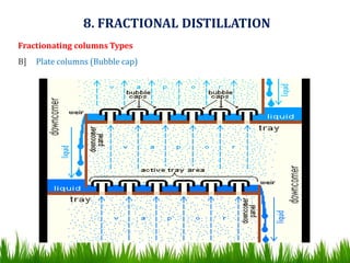 Fractionating columns Types
B] Plate columns (Bubble cap)
8. FRACTIONAL DISTILLATION
 