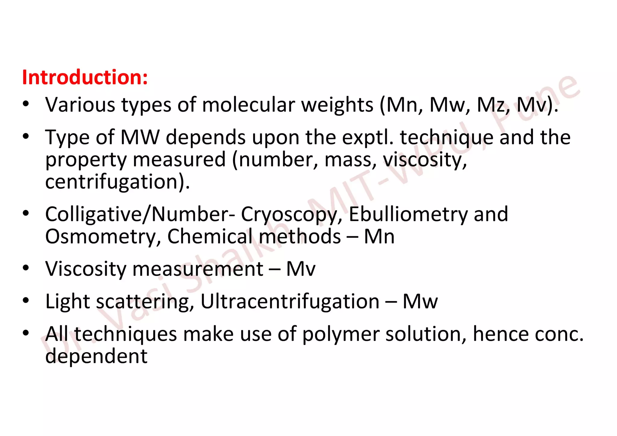 Molecular Weight Determination Techniques PPT