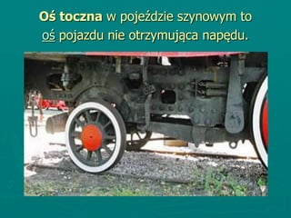 Oś toczna w pojeździe szynowym to
oś pojazdu nie otrzymująca napędu.
 