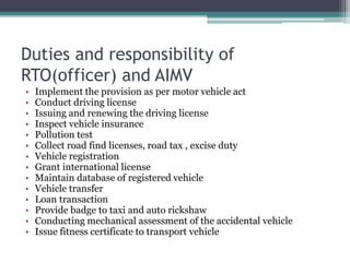 Private Rto Examples 6.2 organizational structure of motor vehicle (rto) | PPTX