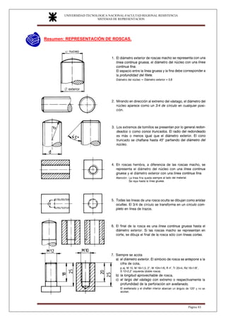 UNIVERSIDAD TECNOLOGICA NACIONAL-FACULTAD REGIONAL RESISTENCIA
SISTEMAS DE REPRESENTACION
SISTEMAS DE REPRESENTACION
Página 43
Resumen: REPRESENTACIÓN DE ROSCAS.
 
