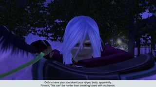 Only to have your son inherit your ripped body, apparently.
Finnick: This can’t be harder than breaking board with my hands.
 