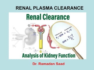 RENAL PLASMA CLEARANCE
Dr. Ramadan Saad
 