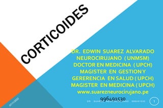 DR. EDWIN SUAREZ ALVARADO
NEUROCIRUJANO ( UNMSM)
DOCTOR EN MEDICINA ( UPCH)
MAGISTER EN GESTIONY
GERERENCIA EN SALUD ( UPCH)
MAGISTER EN MEDICINA ( UPCH)
www.suarezneurocirujano.pe
996491530
D R S U A R E Z N E U R O C I R U J A N O 9 9 6 4 9 1 5 3 0 1
 