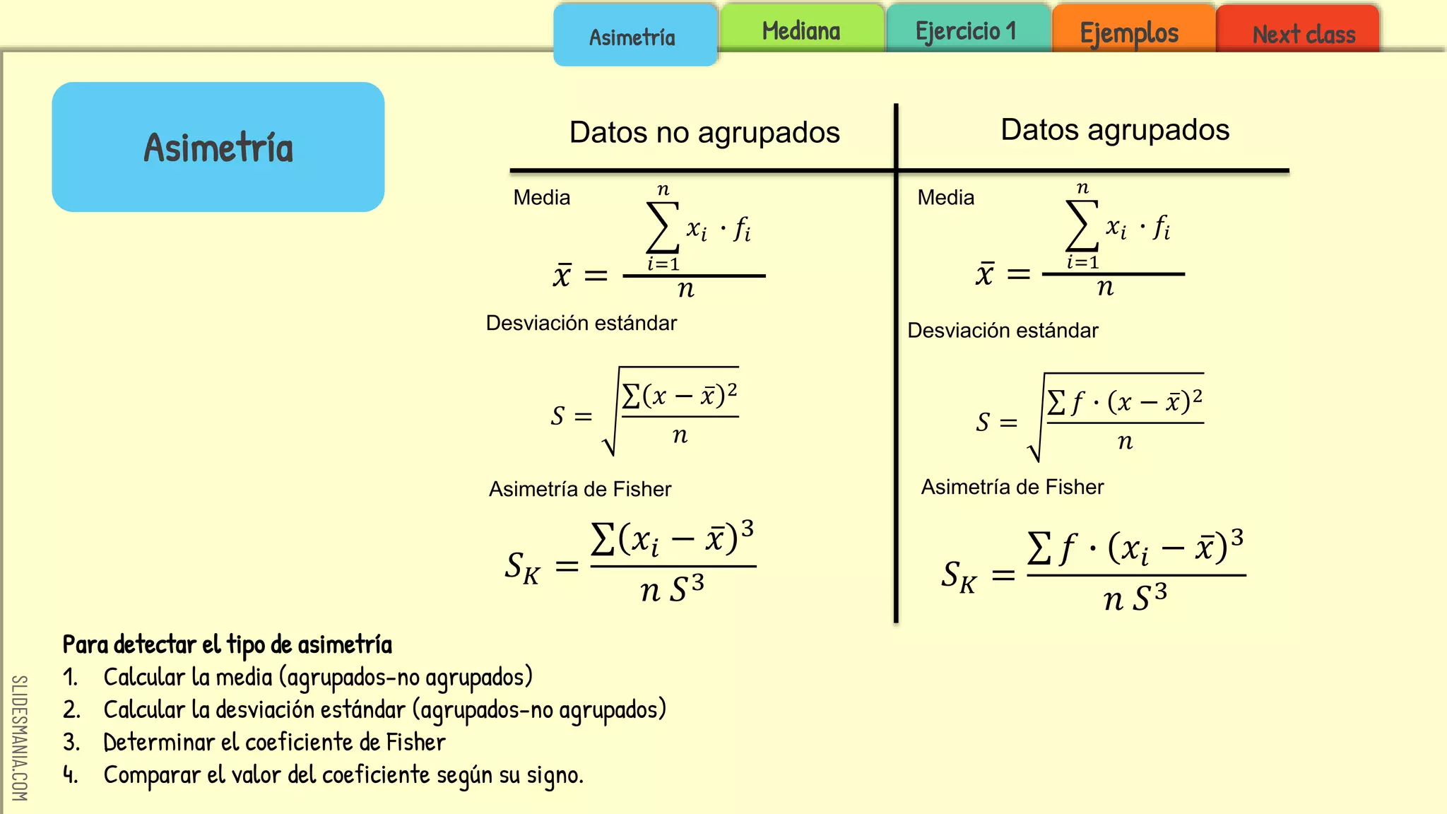 6. Medidas de forma. Medidas de asimetría, coeficiente de asimetría de