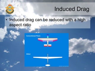 Induced Drag
• Induced drag can be reduced with a high
aspect ratio
 