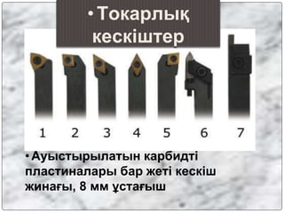 •Ауыстырылатын карбидті
пластиналары бар жеті кескіш
жинағы, 8 мм ұстағыш
•Токарлық
кескіштер
 