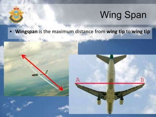 Wing Span
• Wingspan is the maximum distance from wing tip to wing tip
 