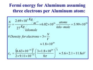 Fermi energy for Aluminum assuming
three electrons per Aluminum atom:
 
