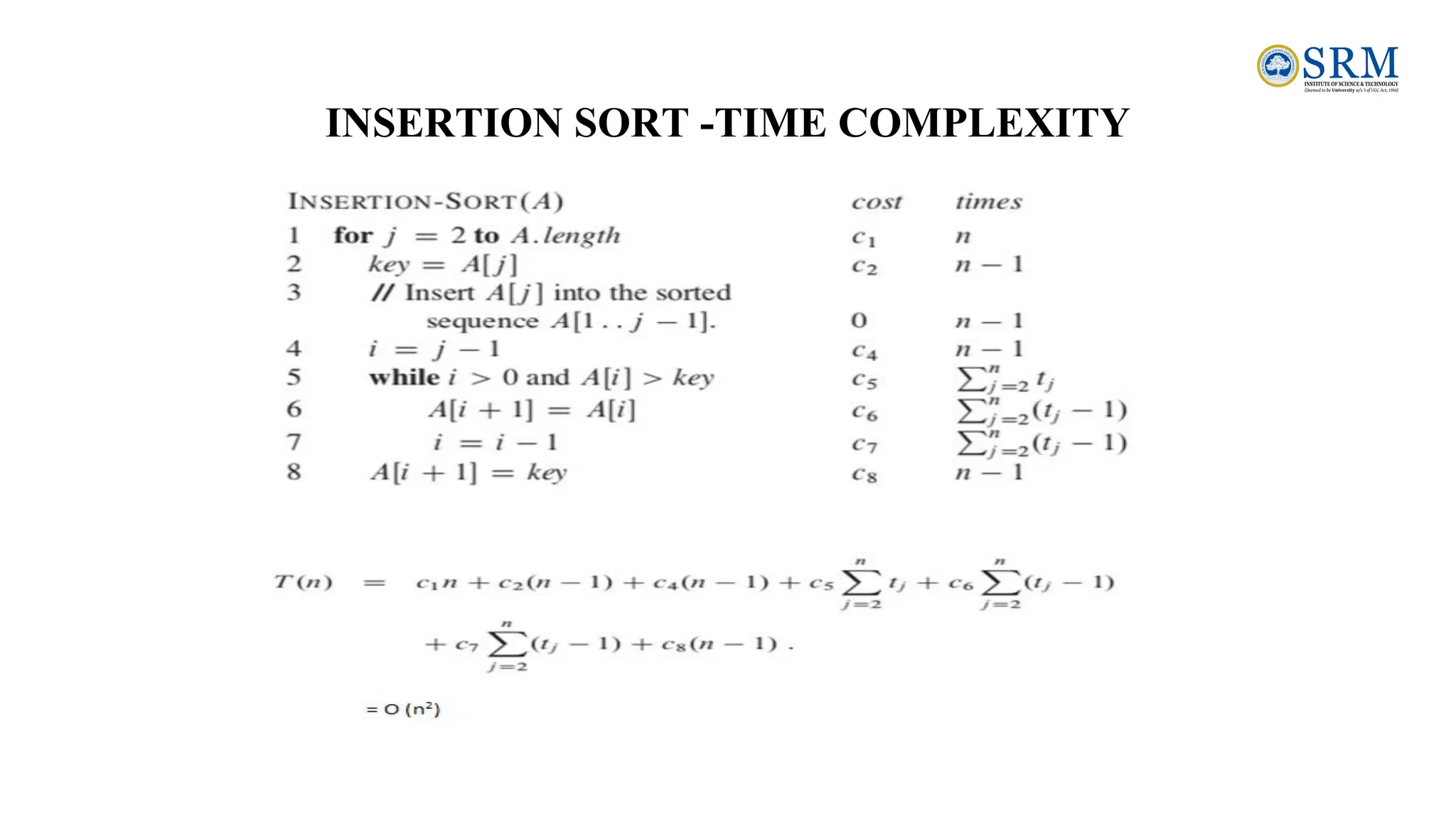 INSERTION SORT -TIME COMPLEXITY
 