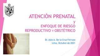 ATENCIÓN PRENATAL
y
ENFOQUE DE RIESGO
REPRODUCTIVO Y OBSTÉTRICO
Dr. Alex A. De la Cruz Ferruzo
Lima, Octubre de 2021
 