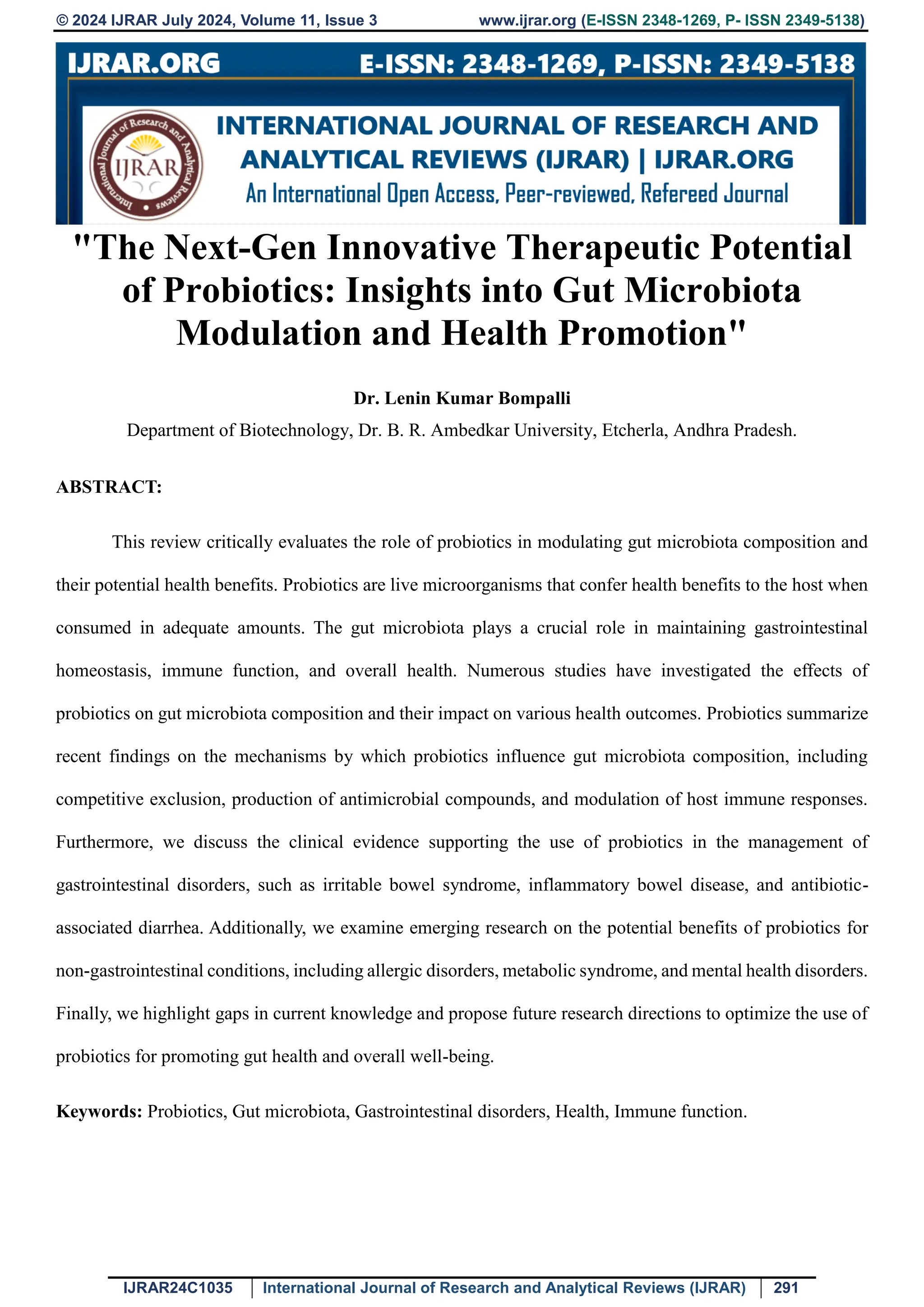 The Next-Gen Innovative Therapeutic Potential of Probiotics: Insights ...