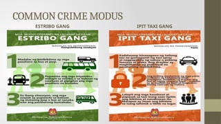 COMMON CRIME MODUS
ESTRIBO GANG IPIT TAXI GANG
 