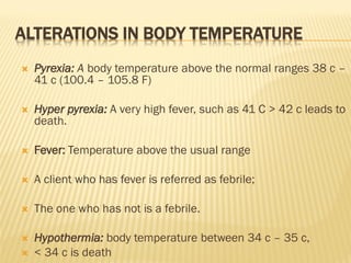 Pyrexia Temp VITAL SIGNS, Temperature, Pulse, Respiration, Blood pressure (B/P) | PDF