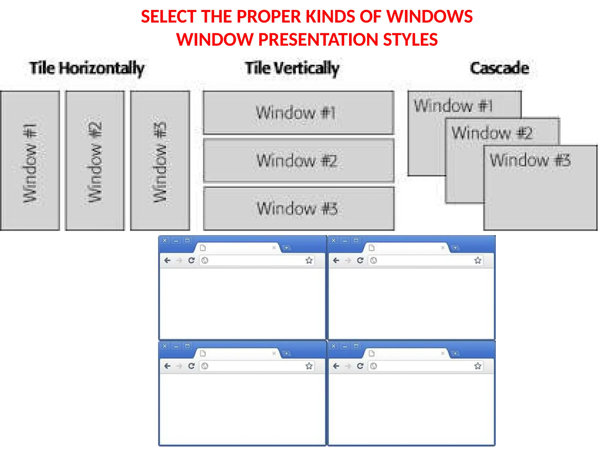 SELECT THE PROPER KINDS OF WINDOWS
WINDOW PRESENTATION STYLES
 