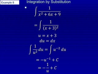 Integration by Substitution
Integration by Substitution
Example 8
 