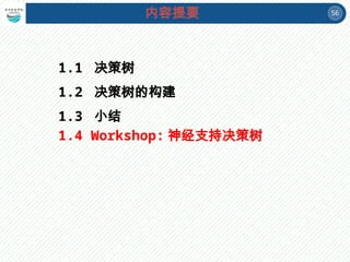 56
内容提要
1.1 决策树
1.2 决策树的构建
1.3 小结
1.4 Workshop: 神经支持决策树
 