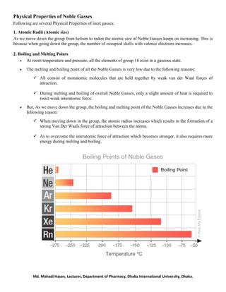6.-propertise of noble gases, uses and isolation in noble gases | PDF