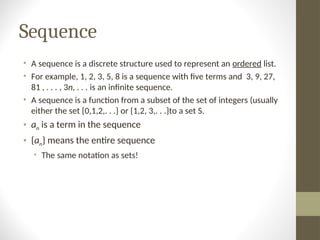 Sequences and summations Discrete structures.ppt