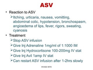 Asv Inj 6.SNAKE BITE AND PREVENTION powerpoint presentation | PPTX
