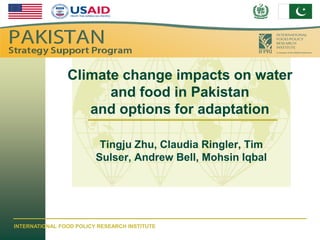 IFPRI



                Climate change impacts on water
                      and food in Pakistan
                   and options for adaptation

                          Tingju Zhu, Claudia Ringler, Tim
                         Sulser, Andrew Bell, Mohsin Iqbal




INTERNATIONAL FOOD POLICY RESEARCH INSTITUTE
 
