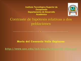Instituto Tecnológico Superior de
                        Zacapoaxtla
               Departamento de Desarrollo
                        Académico




       María del Consuelo Valle Espinosa

http://www.uoc.edu/in3/emath/docs/CH_2Pob.pdf
 