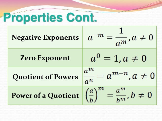 exponents 8 properties of of exponents 6 2 properties