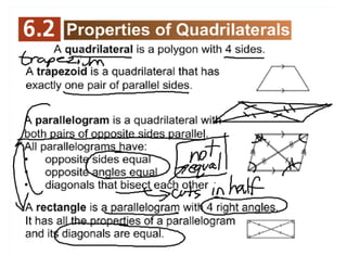 6.2 Properties of Quadrilaterals notes