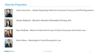 © 2020 Knobbe Martens
Meet the Presenters
2
Arsen Kourinian – Update Regarding California Consumer Privacy Act (CCPA) Regu...