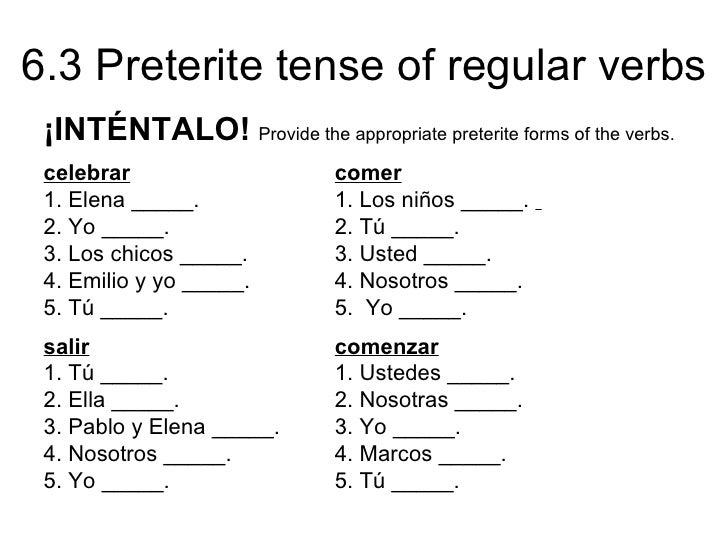 6 3 preterite tense of regular verbs oir yo form