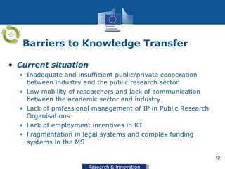 Barriers to Knowledge Transfer  <ul><li>Current situation </li></ul><ul><ul><li>Inadequate and insufficient public/private...