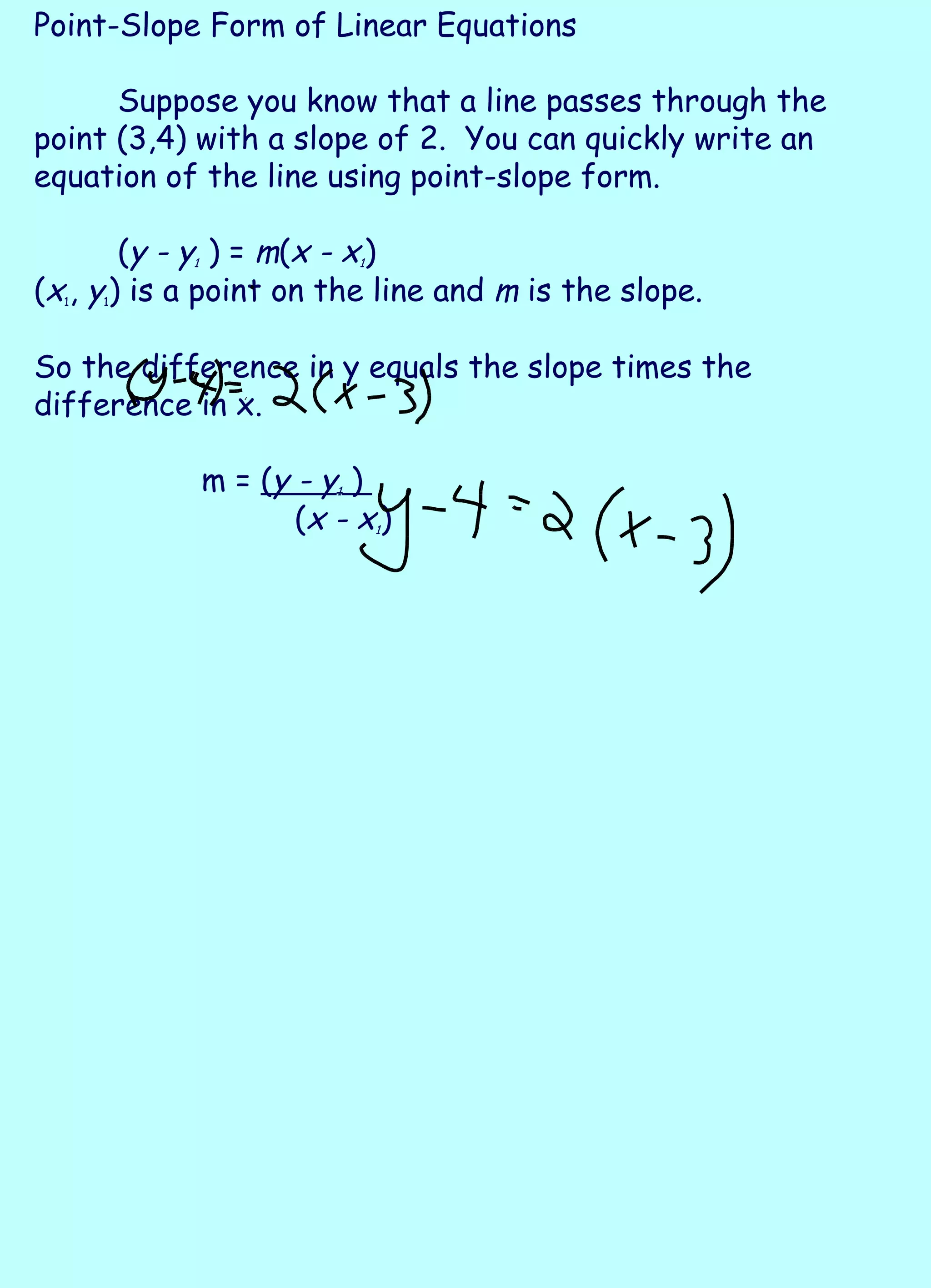point slope form of a linear equation