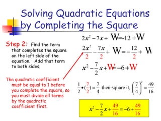 6.4 solve quadratic equations by completing the square | PPT